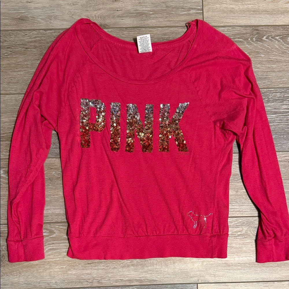 Pink by VS Sequin Logo Long Sleeve Top